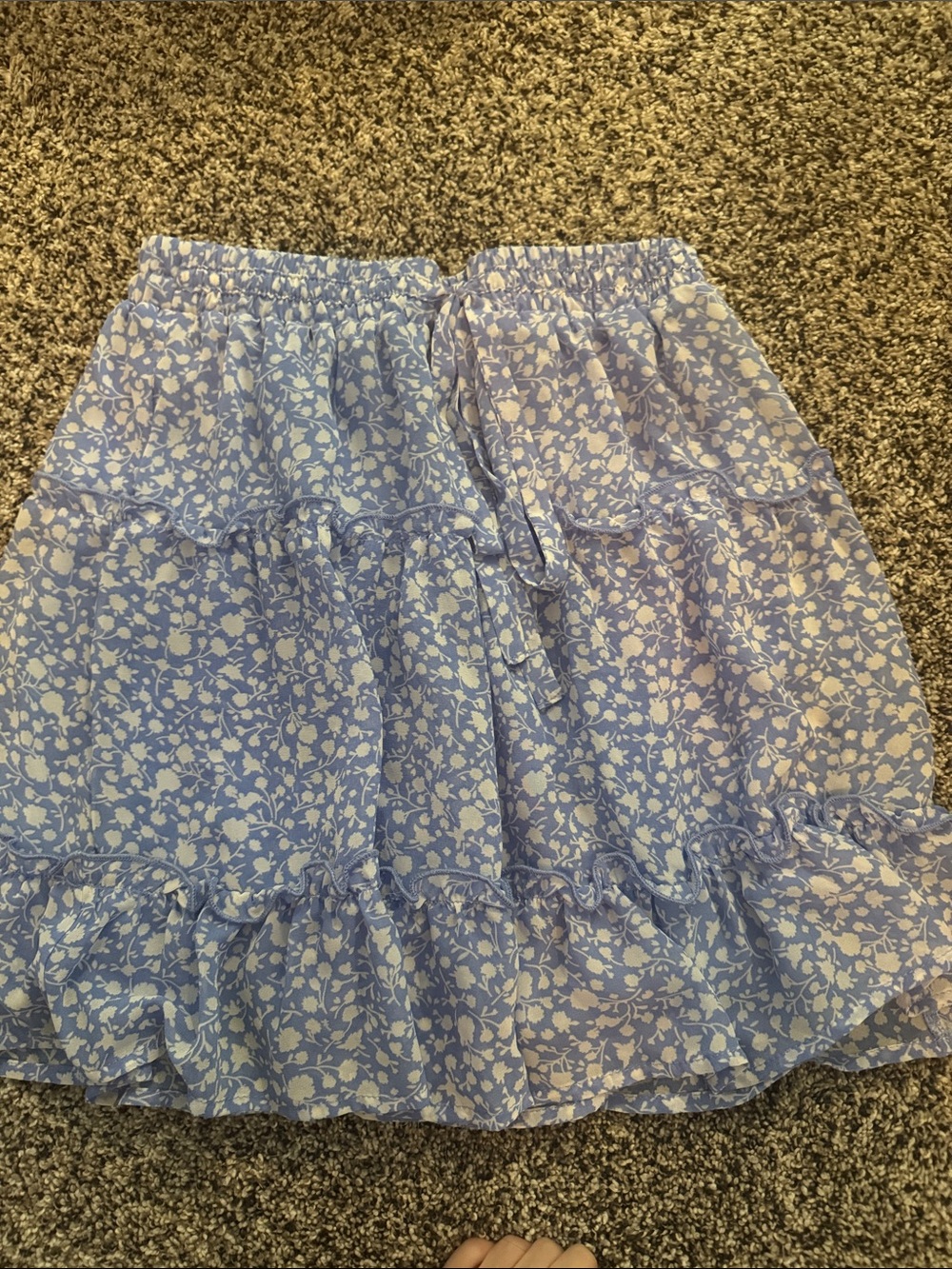 Floral Tiered Blue Midi Skirt